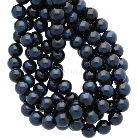 Natural Blue Tiger Eye Smooth Round Beads 15 Inches Strand