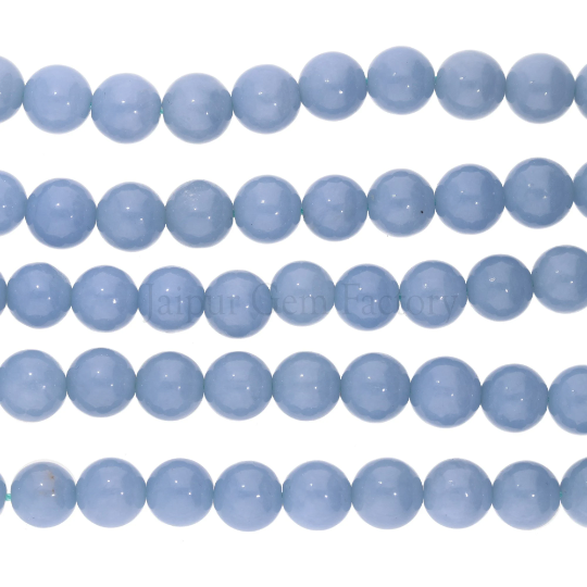 Natural Blue Angelite Smooth Round Beads 15 Inches Strand