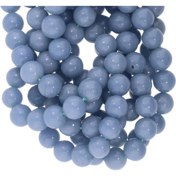 Natural Blue Angelite Smooth Round Beads 15 Inches Strand