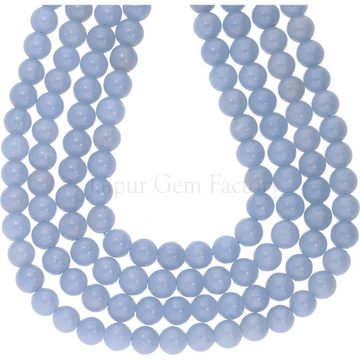 Natural Blue Angelite Smooth Round Beads 15 Inches Strand