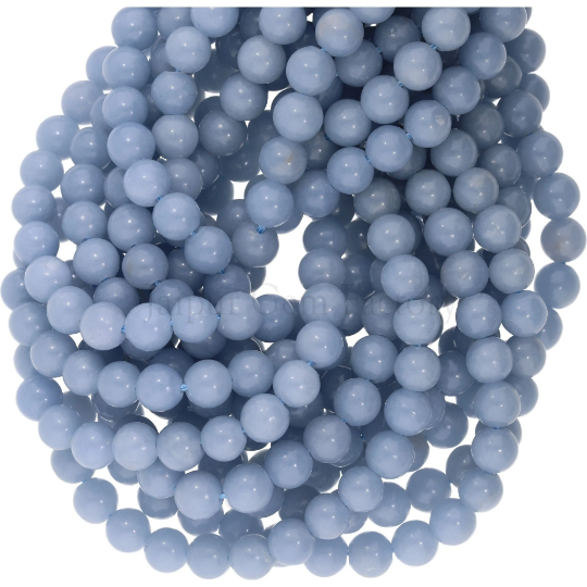Natural Blue Angelite Smooth Round Beads 15 Inches Strand
