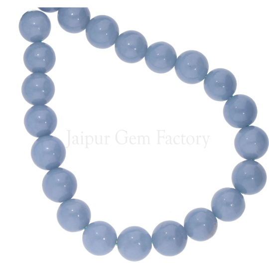 Natural Blue Angelite Smooth Round Beads 15 Inches Strand