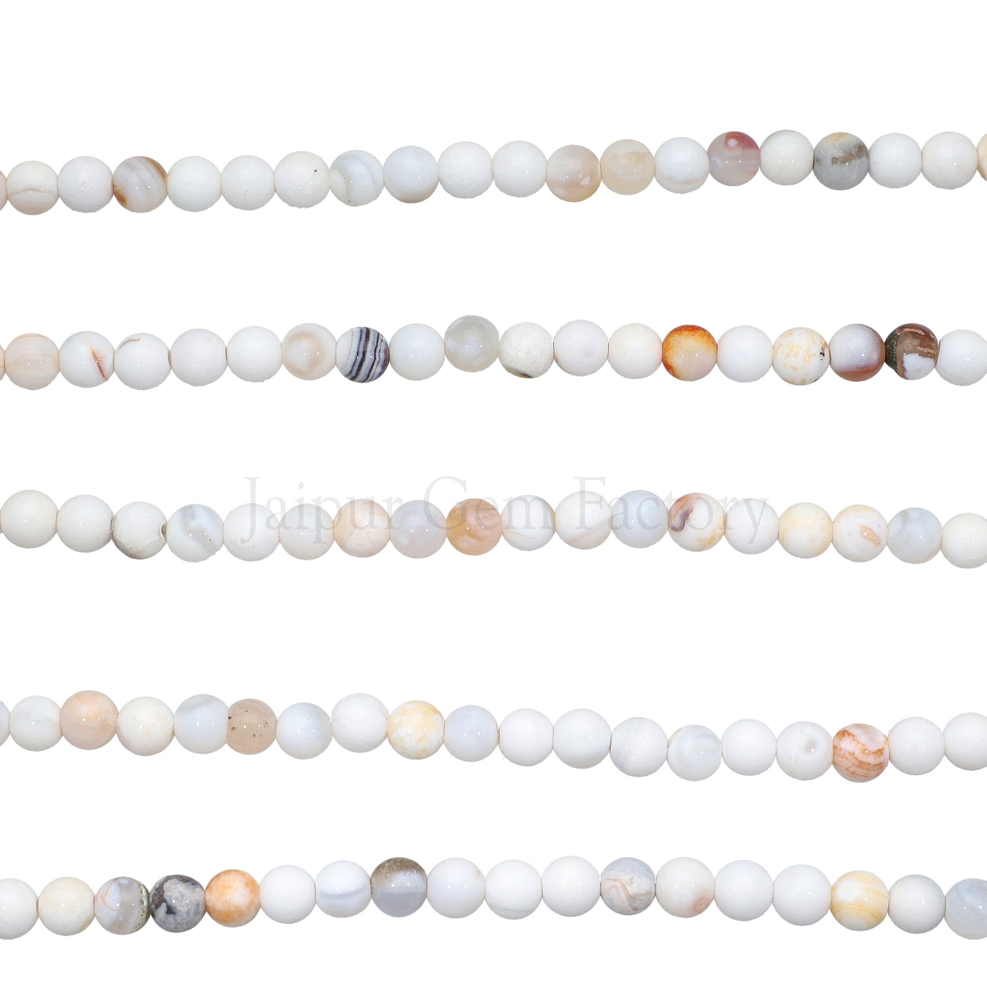 6 MM White Lace Agate Smooth Round Beads 15 Inches Strand