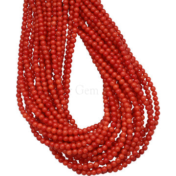 3 MM Red Bamboo Coral Smooth Round Beads 15 Inches Strand