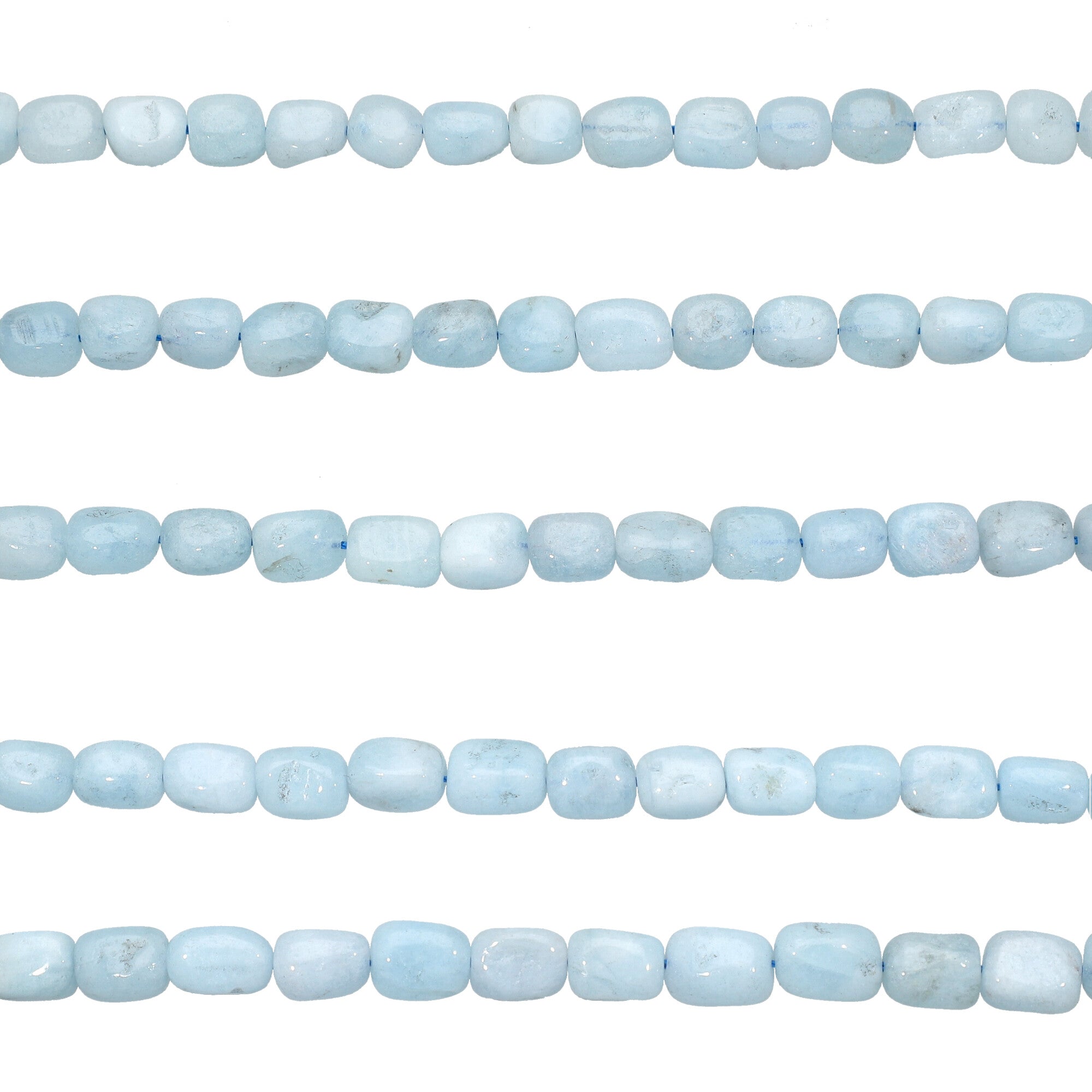 6X8 - 7X9 MM Milky Blue Aquamarine Smooth Nuggets Beads 15 Inches Strand