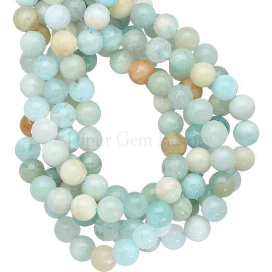Aquamarine Smooth Round Beads 14 Inches Strand