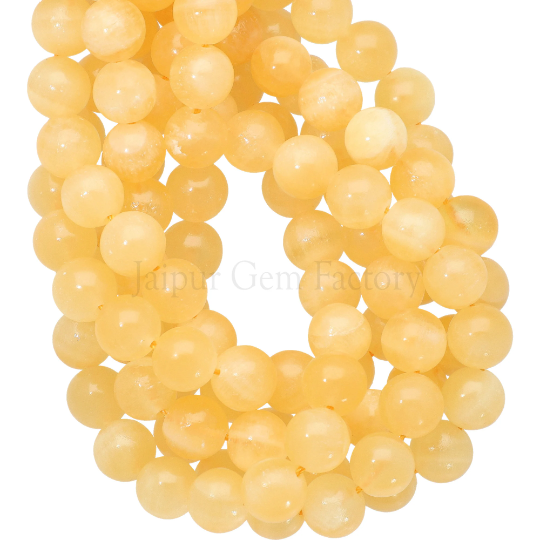 Calcite Yellow Jasper Smooth Round Beads 14 Inches Strand