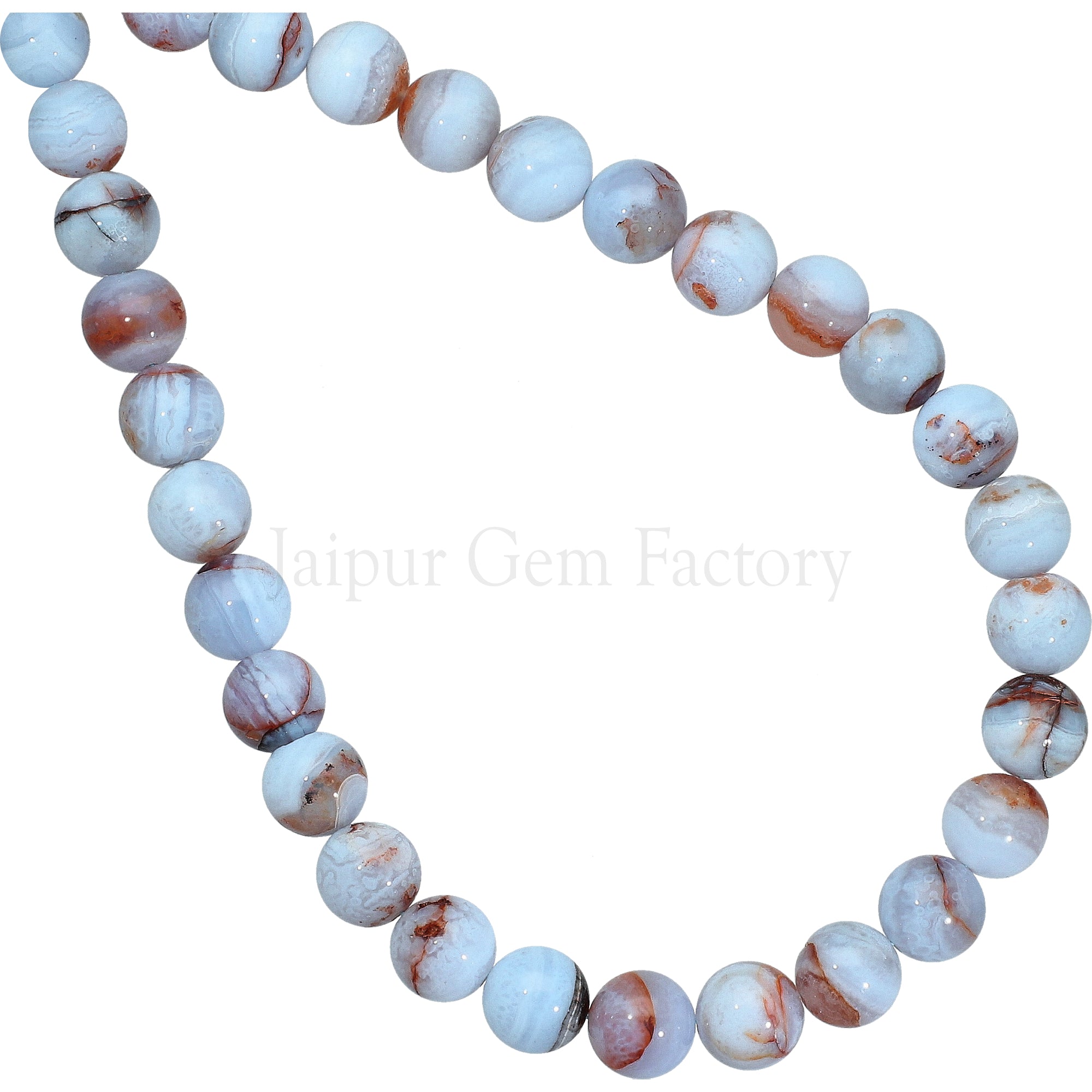 8 MM Blue Lace Agate Smooth Round Beads 14 Inches Strand
