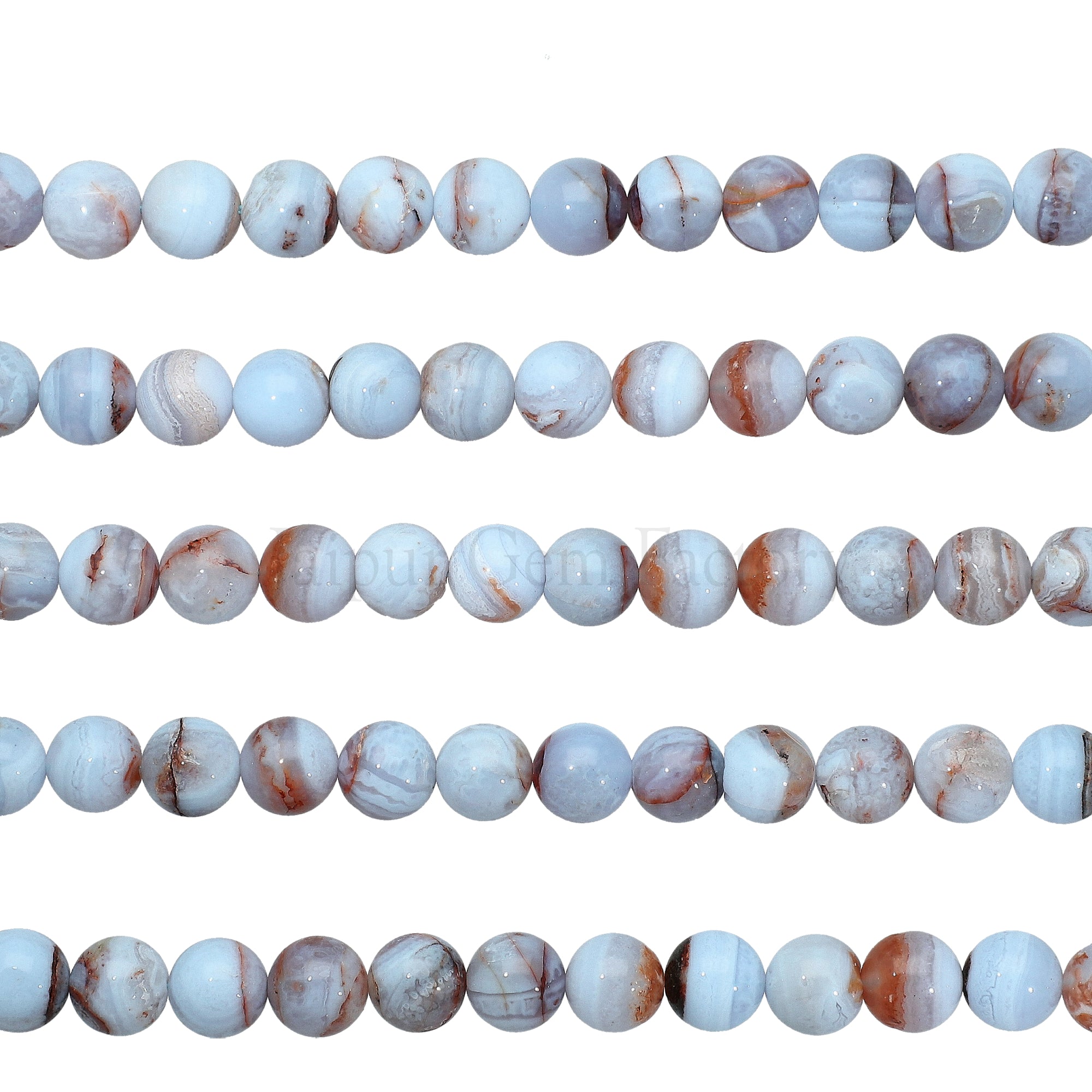 8 MM Blue Lace Agate Smooth Round Beads 14 Inches Strand