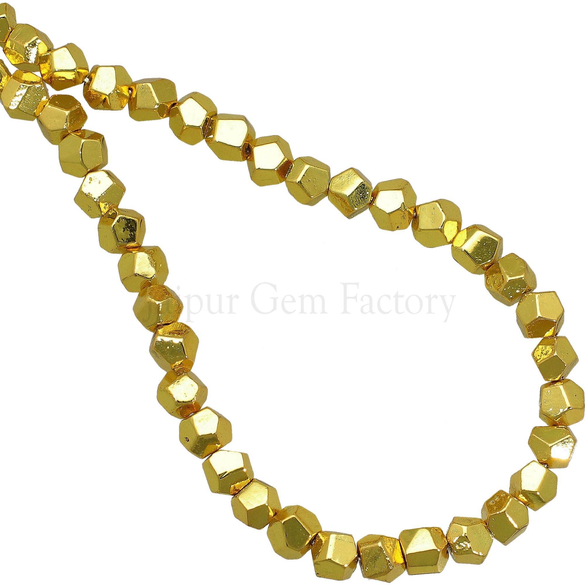6 To 7 MM Gold Plated Pyrite Faceted Nuggets Beads 16 Inches Strand
