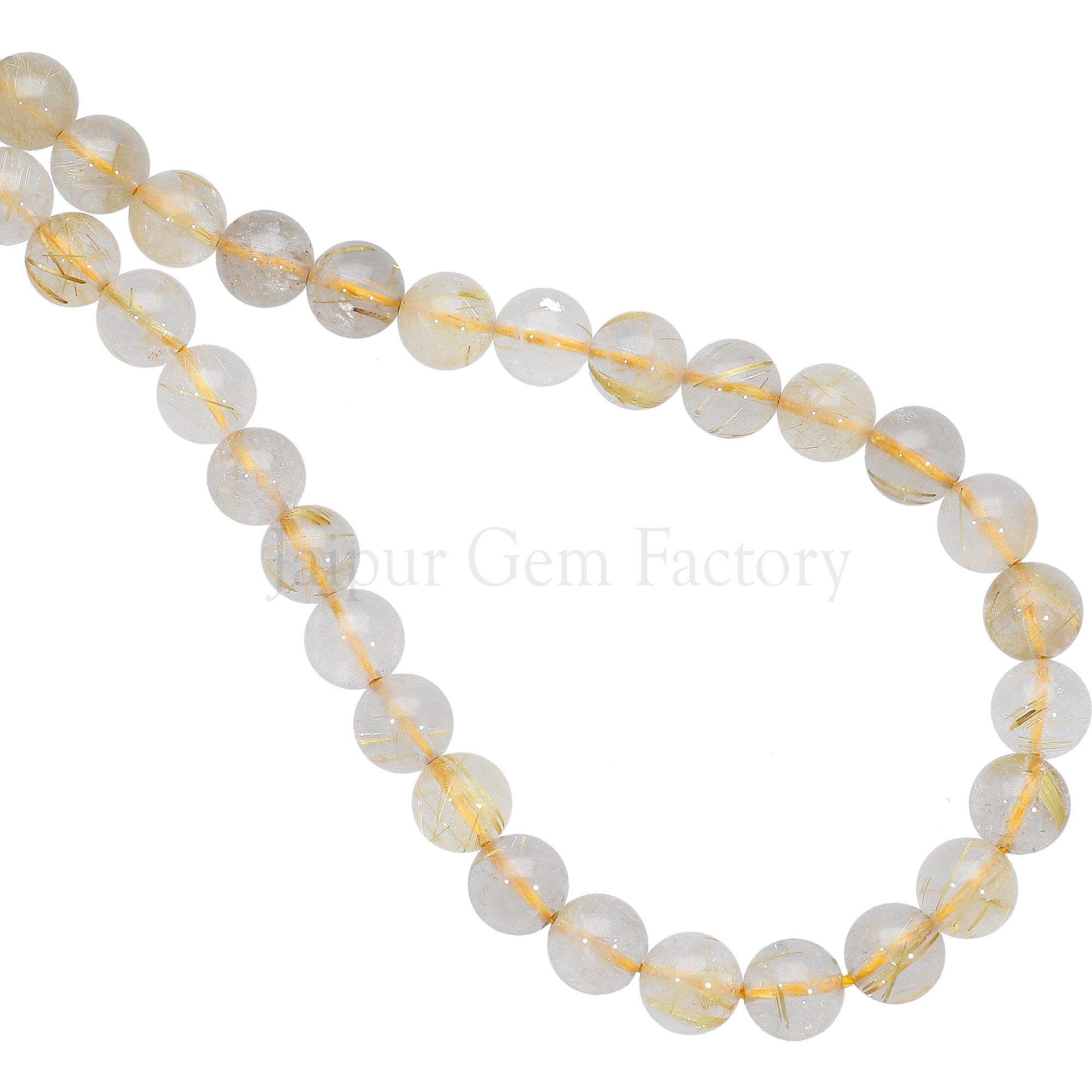8 MM Rutilated Quartz Smooth Round Beads Strand
