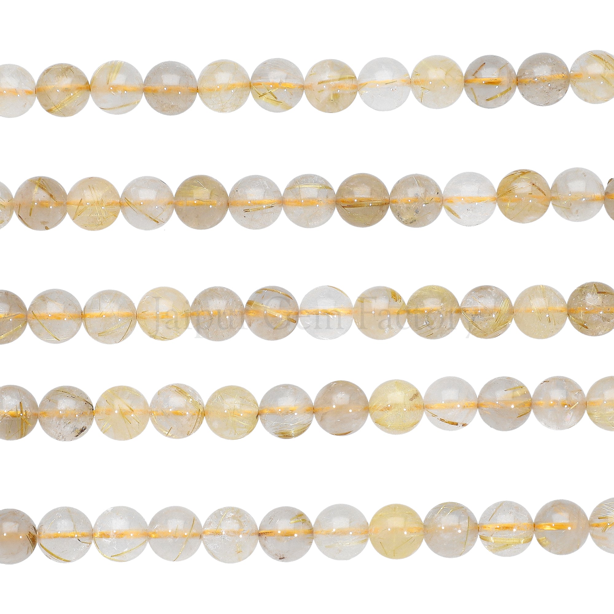 8 MM Rutilated Quartz Smooth Round Beads Strand