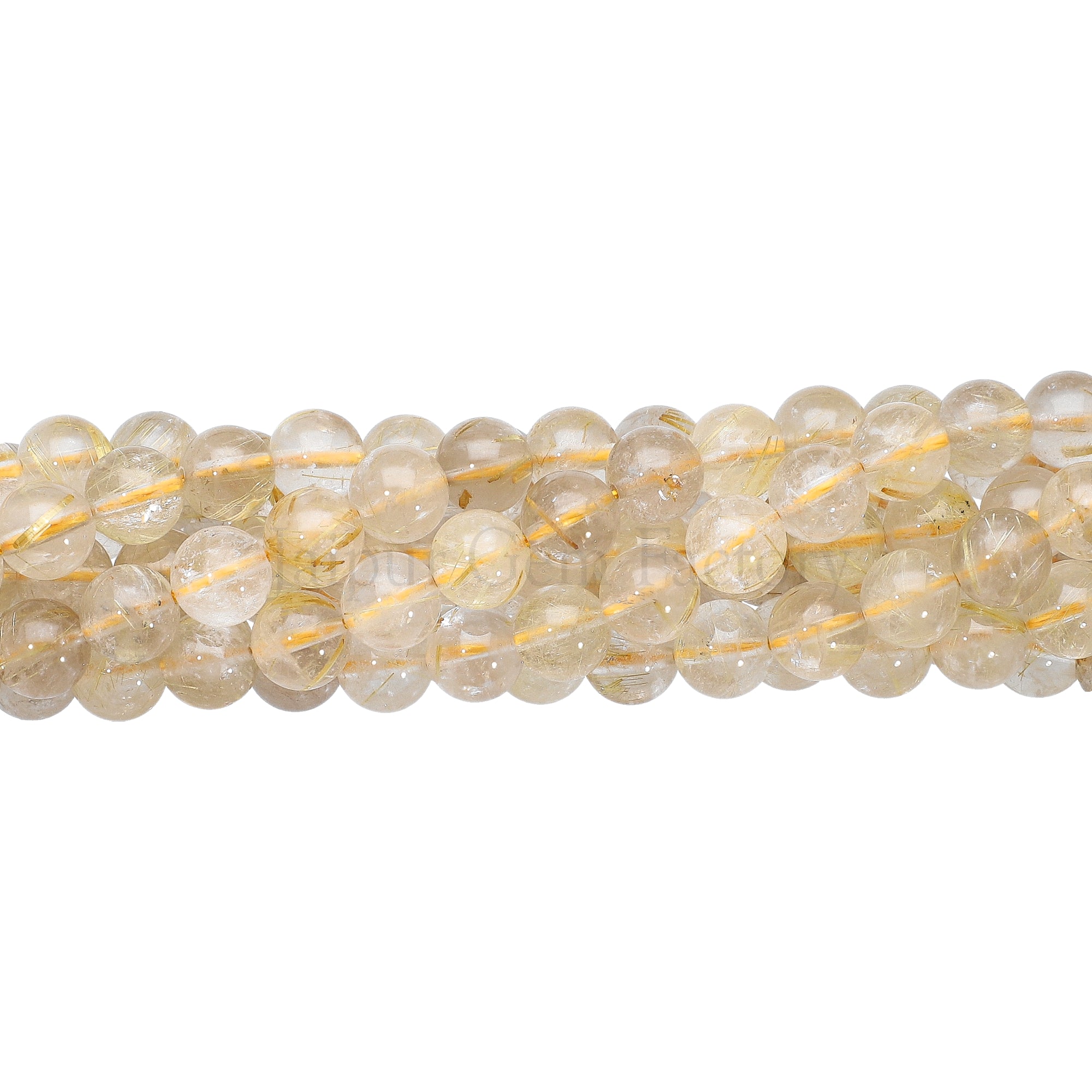 8 MM Rutilated Quartz Smooth Round Beads Strand