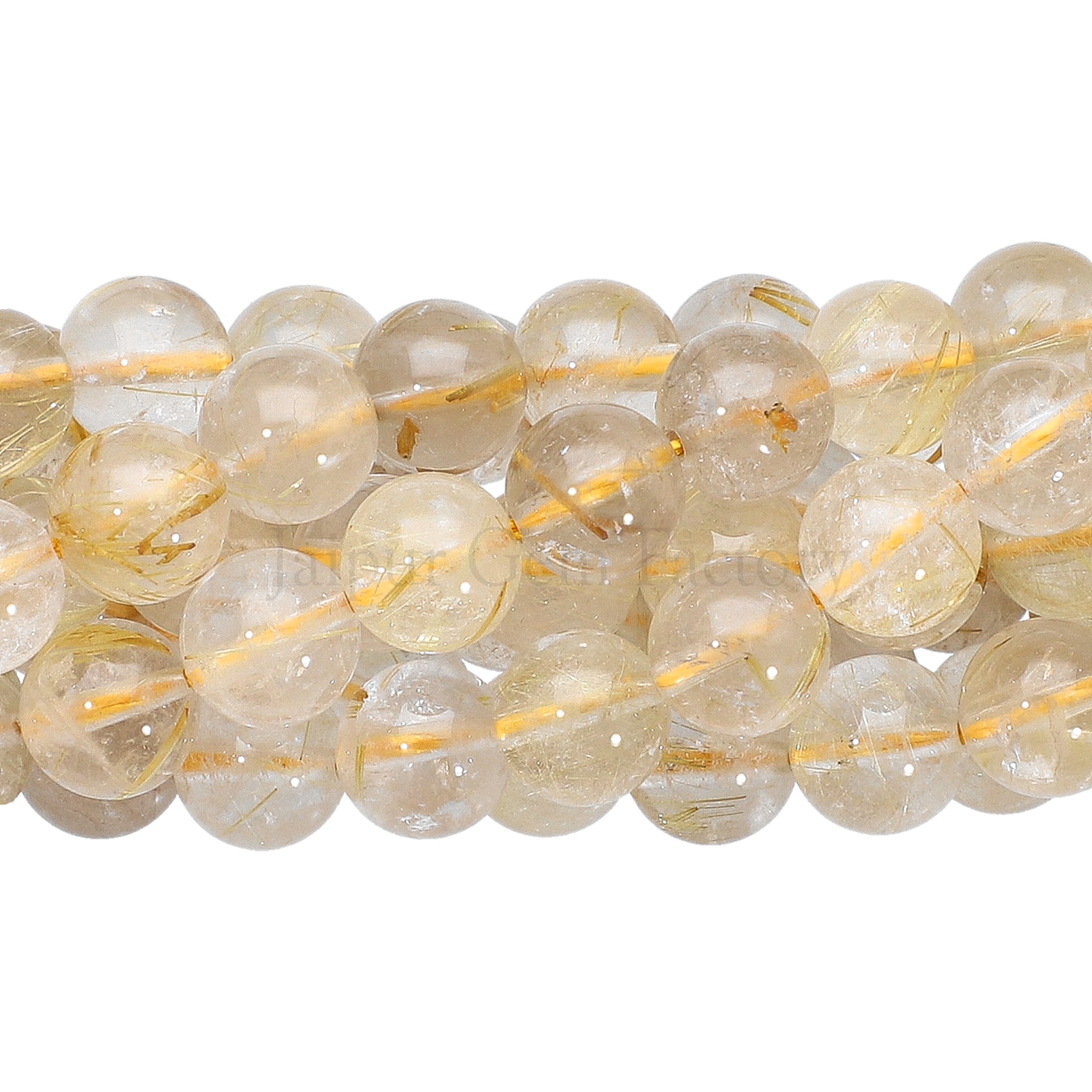 8 MM Rutilated Quartz Smooth Round Beads Strand