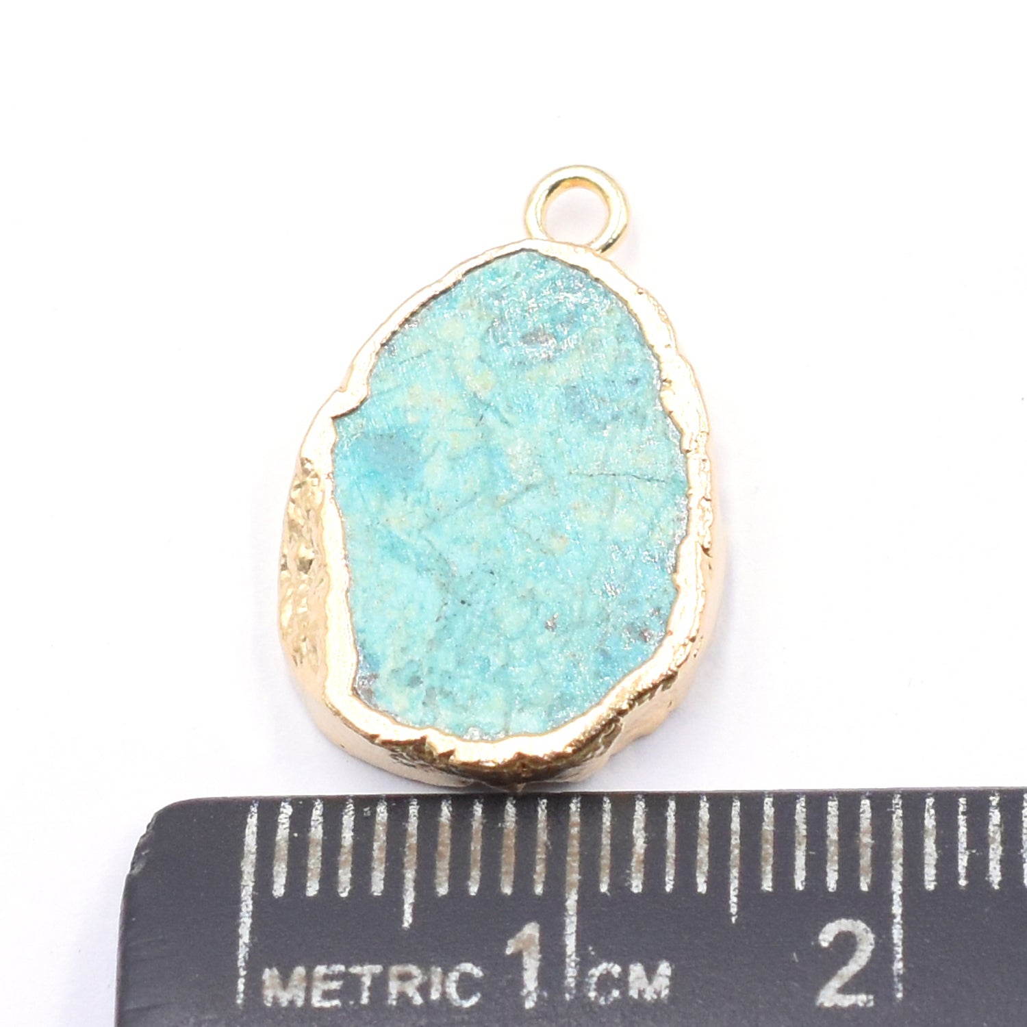 Gold electroplated Chrysocolla pendant in pear shape
