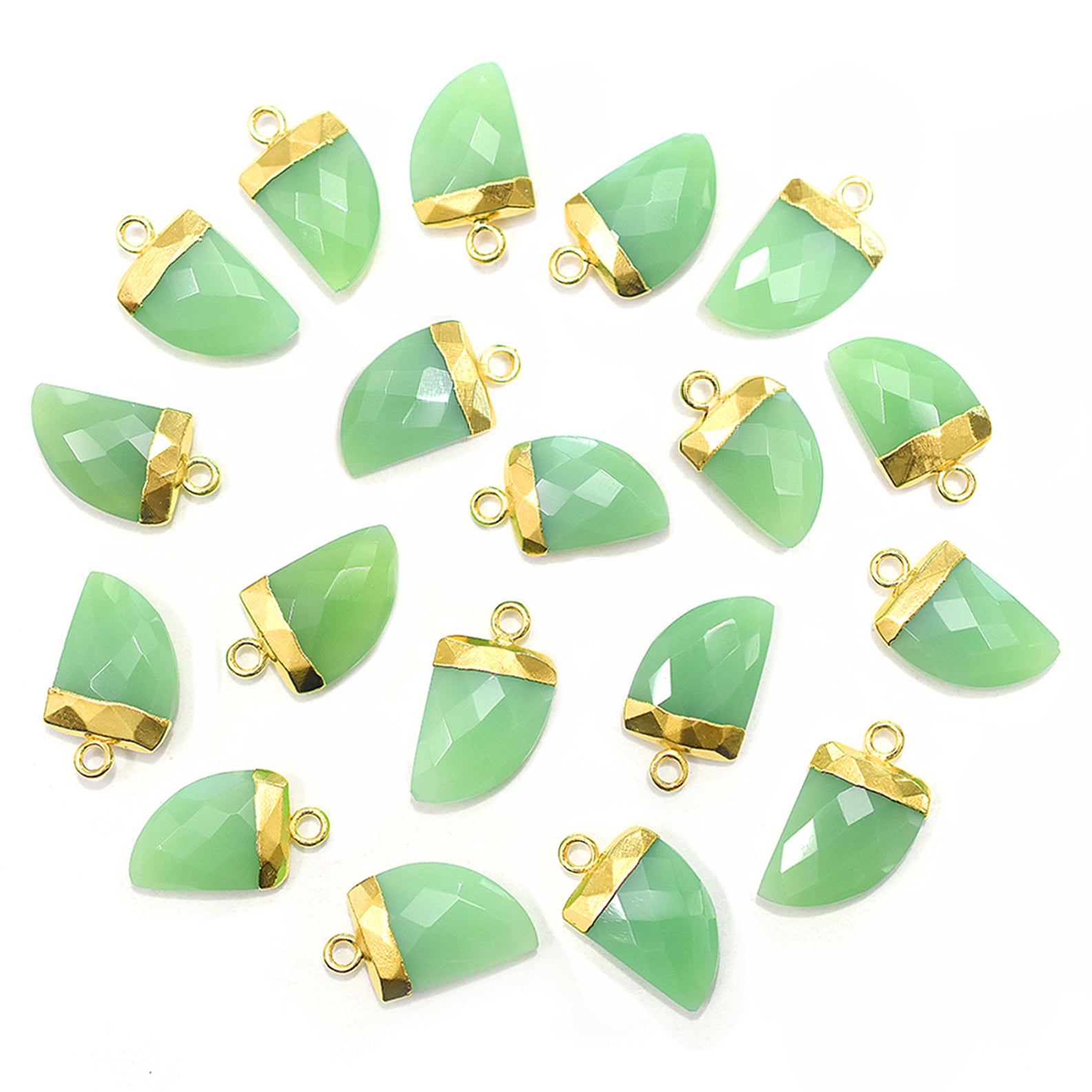 Chrysoprase chalcedony horn pendant gold electroplated