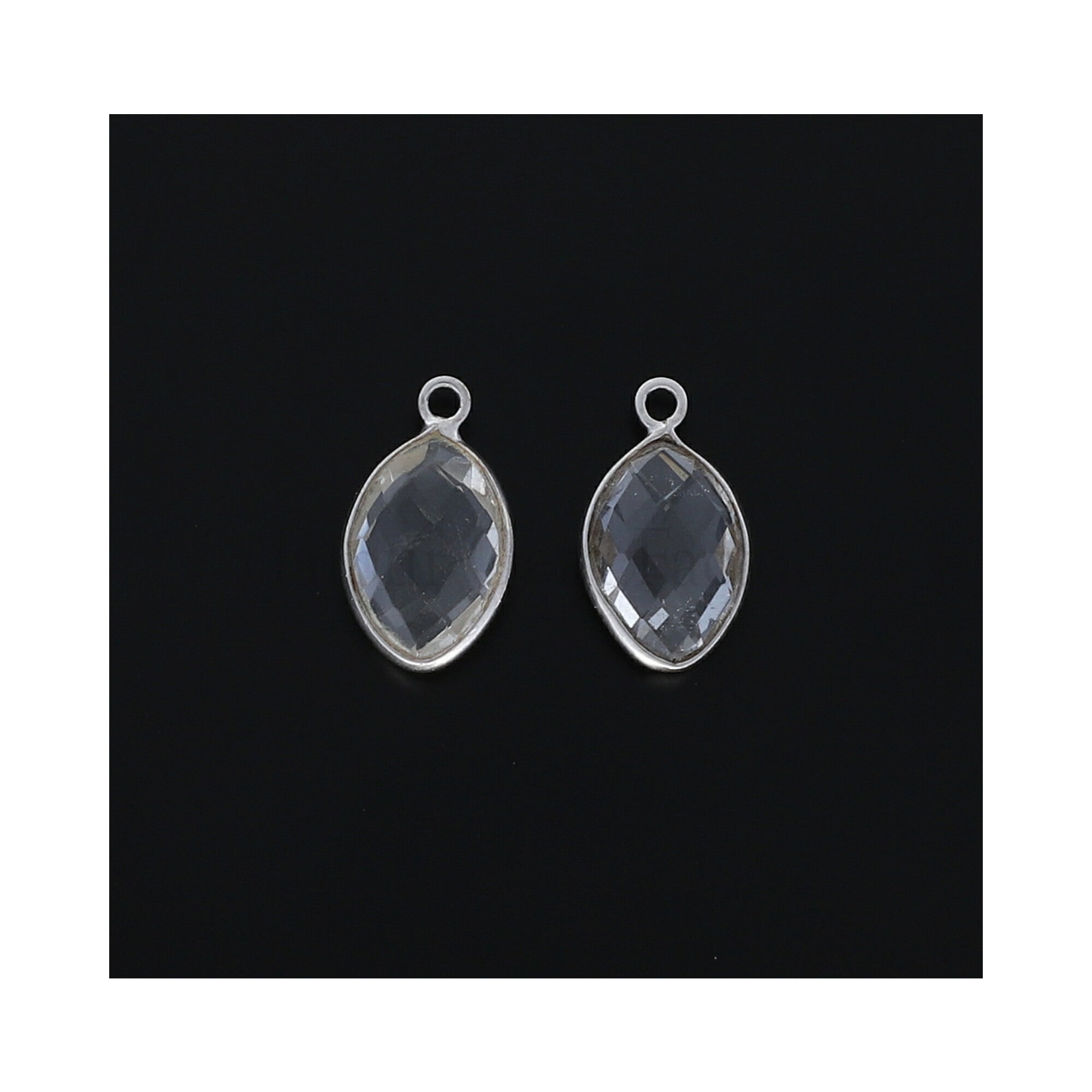 Crystal Quartz Marquise Charm Pendant 13 X 9 MM Silver Plated Sterling Silver 1 Piece