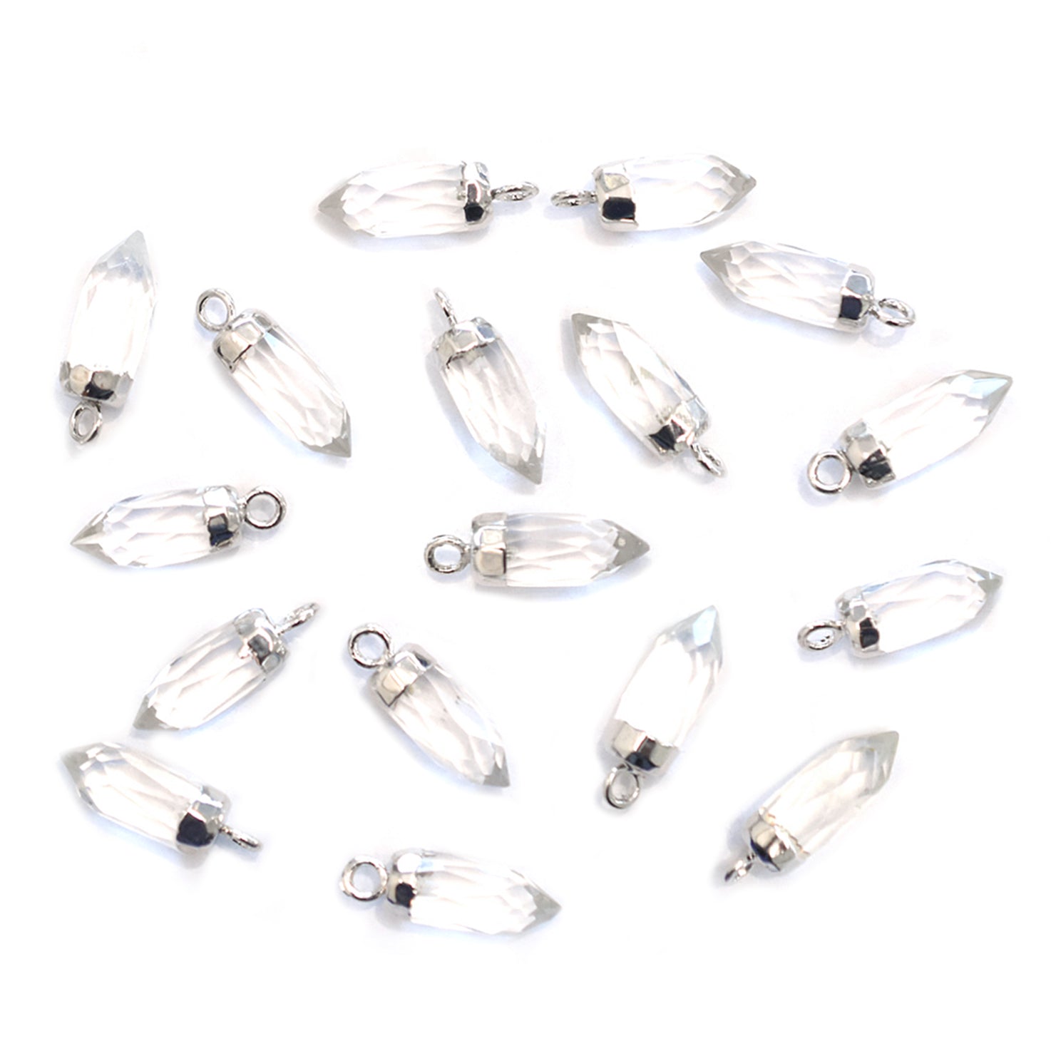 Crystal Quartz Bullet Pendant Set Silver Electroplated