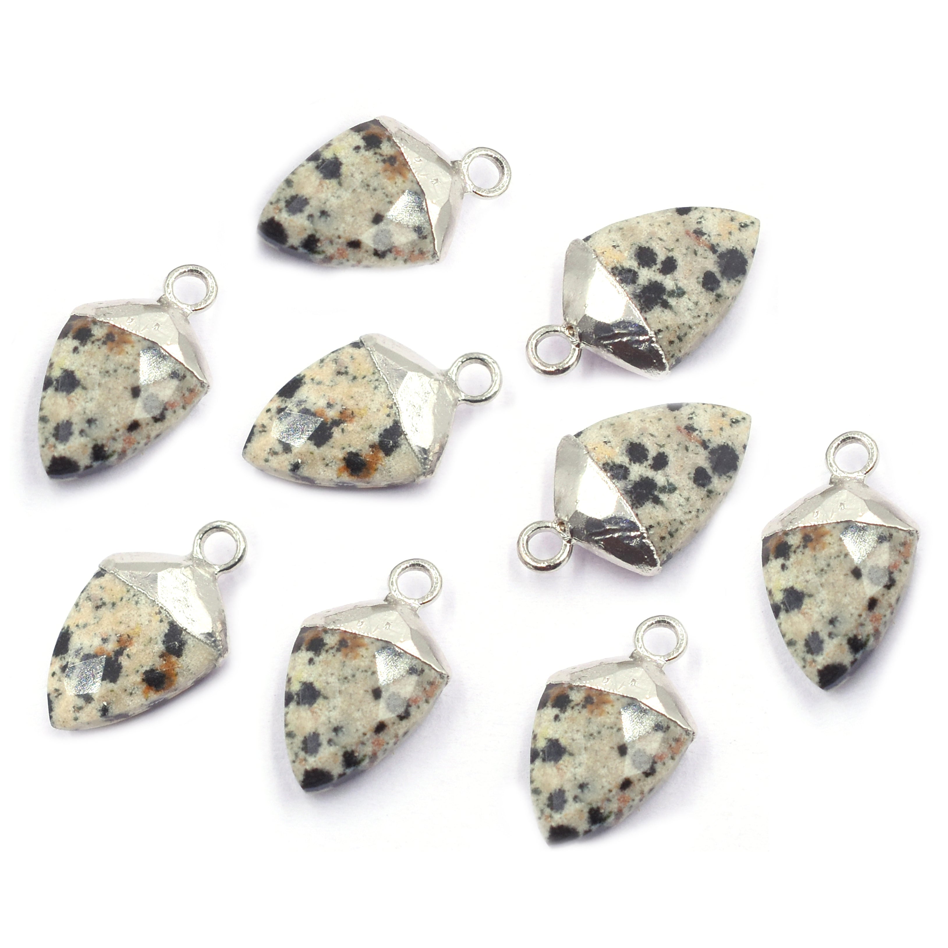 silver electroplated Dalmatian Jasper Shield pendant