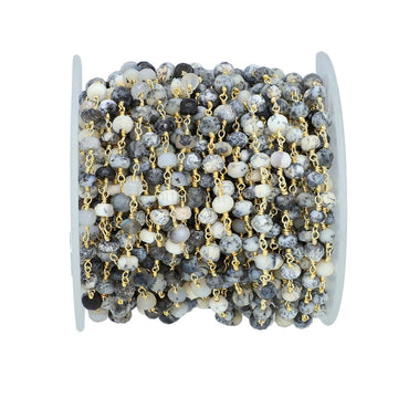 Dendritic Opal Faceted Rondelle Beads Wire Wrapped Chain