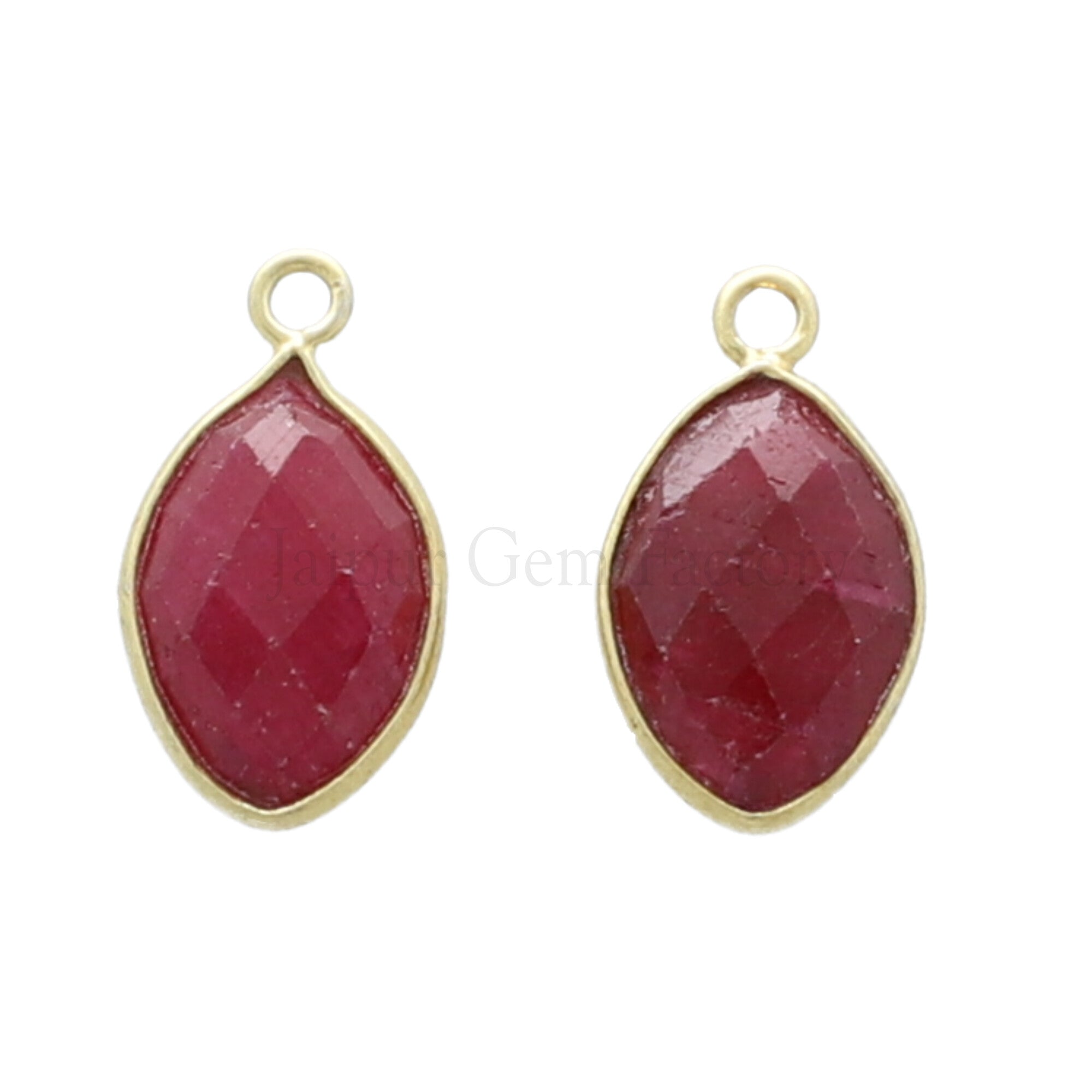 Gold Plated Sterling Silver Bezel Dyed Corundum Ruby Faceted Marquise Pendant 13 x 9 MM