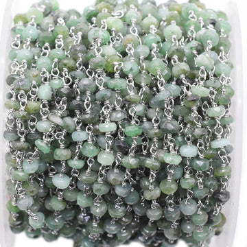 Emerald Gemstone Faceted Rondelle Rosary Chain