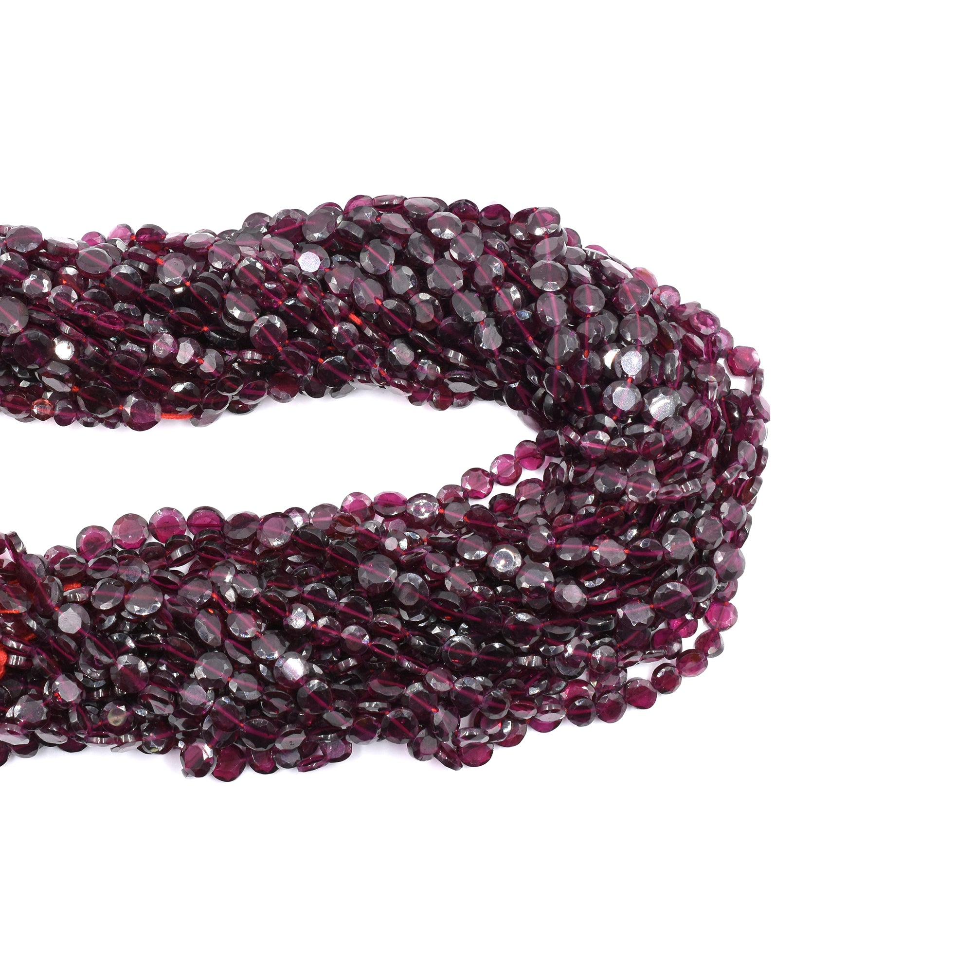 Faceted Coin Shape Garnet Beads