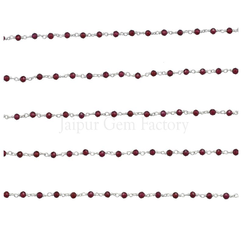 Faceted Red Garnet Wire Wrapped Chain for Jewelry
