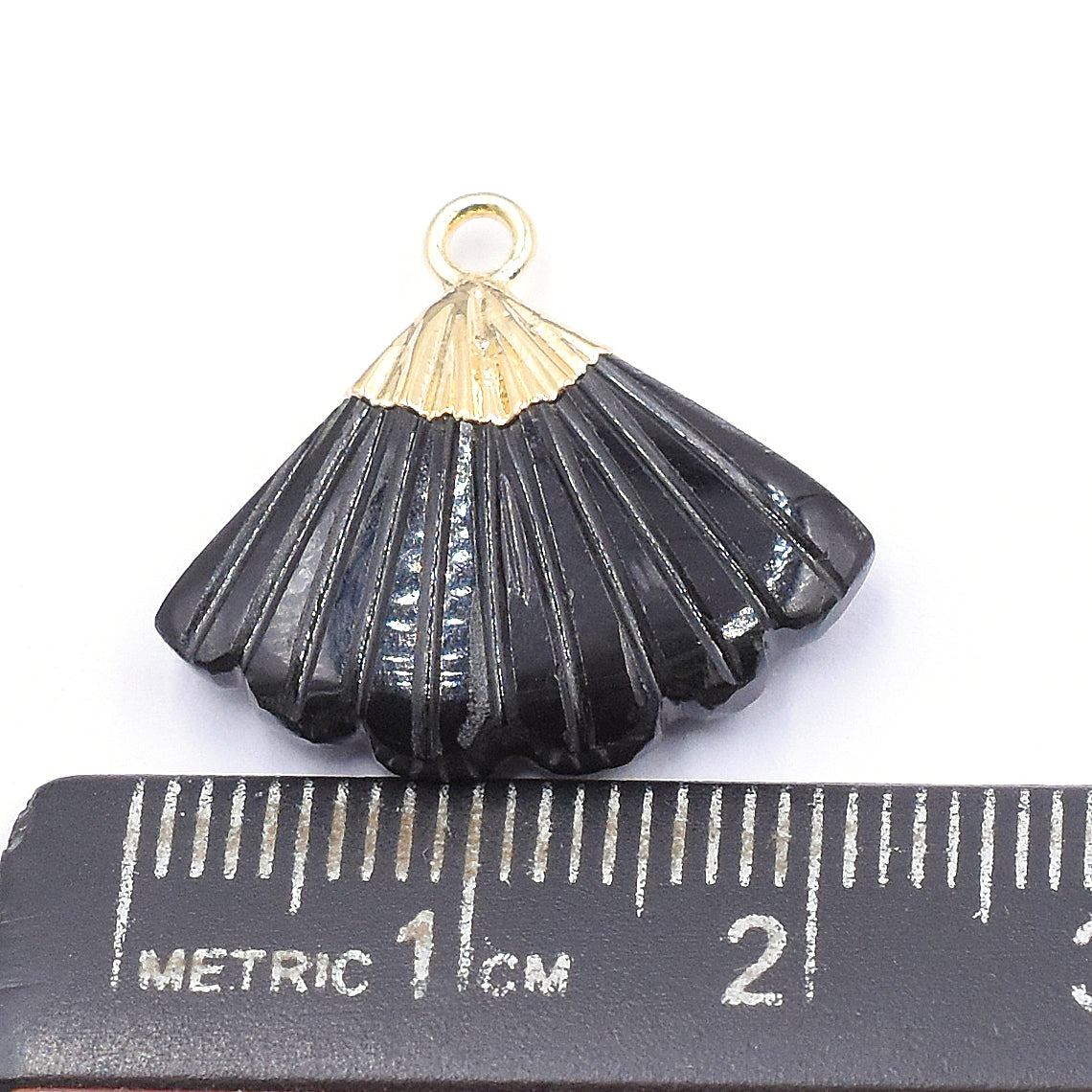 Feather Shape Gold Onyx Pendant