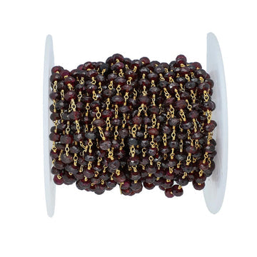 Garnet Faceted Rondelle Beads Wire Wrapped Chain
