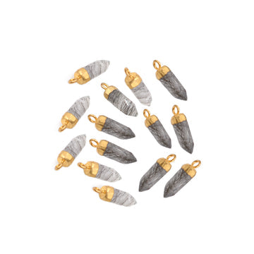 Gold Bullet Shape Pendant Set with Black Rutilated Quartz
