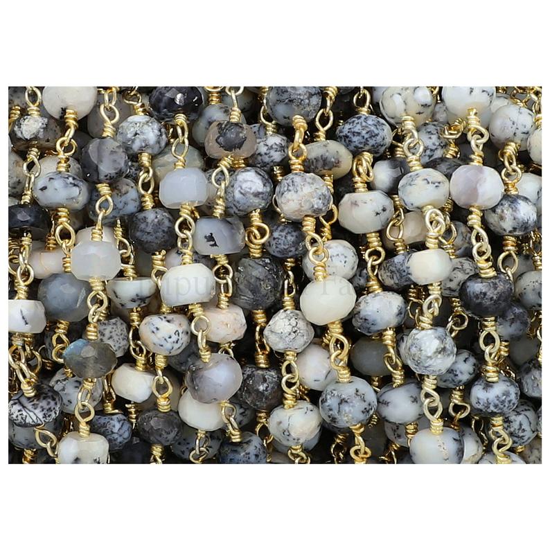 Gold Plated Wire Wrapped Chain with 6MM Faceted Opal Beads