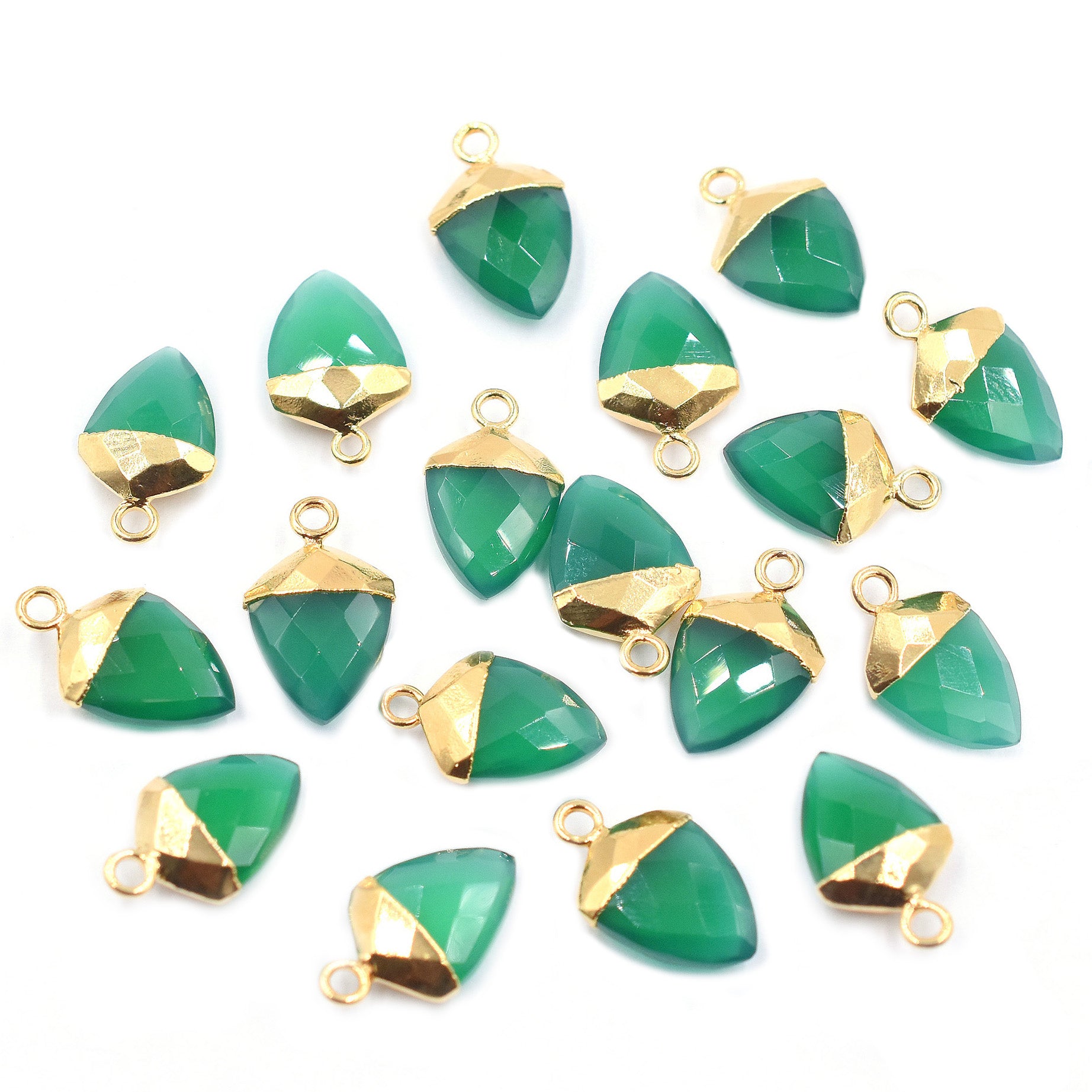 Green Onyx Shield shaped pendant with gold finish