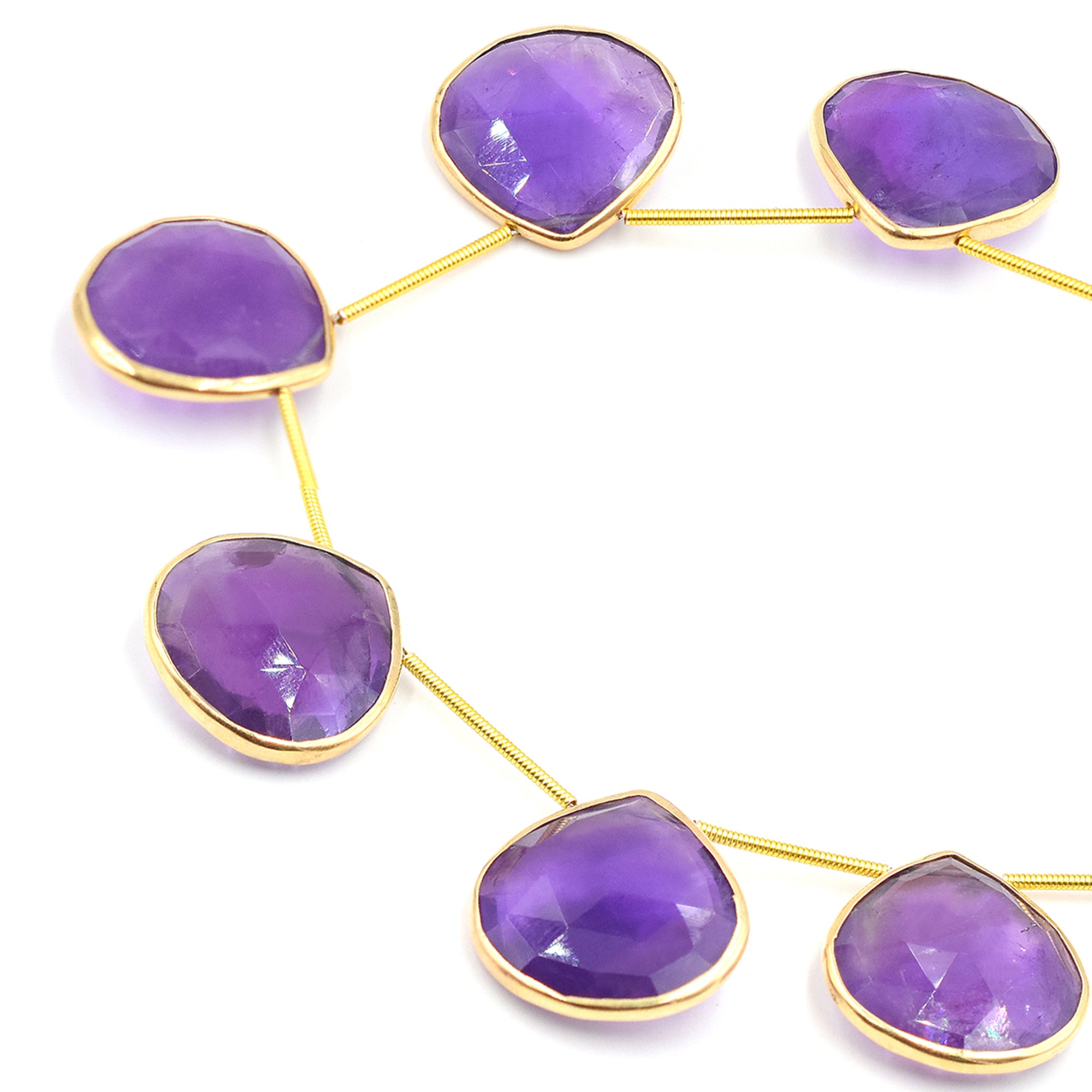 Heart Shaped Amethyst Silver Bezel Strand for Jewelry Making