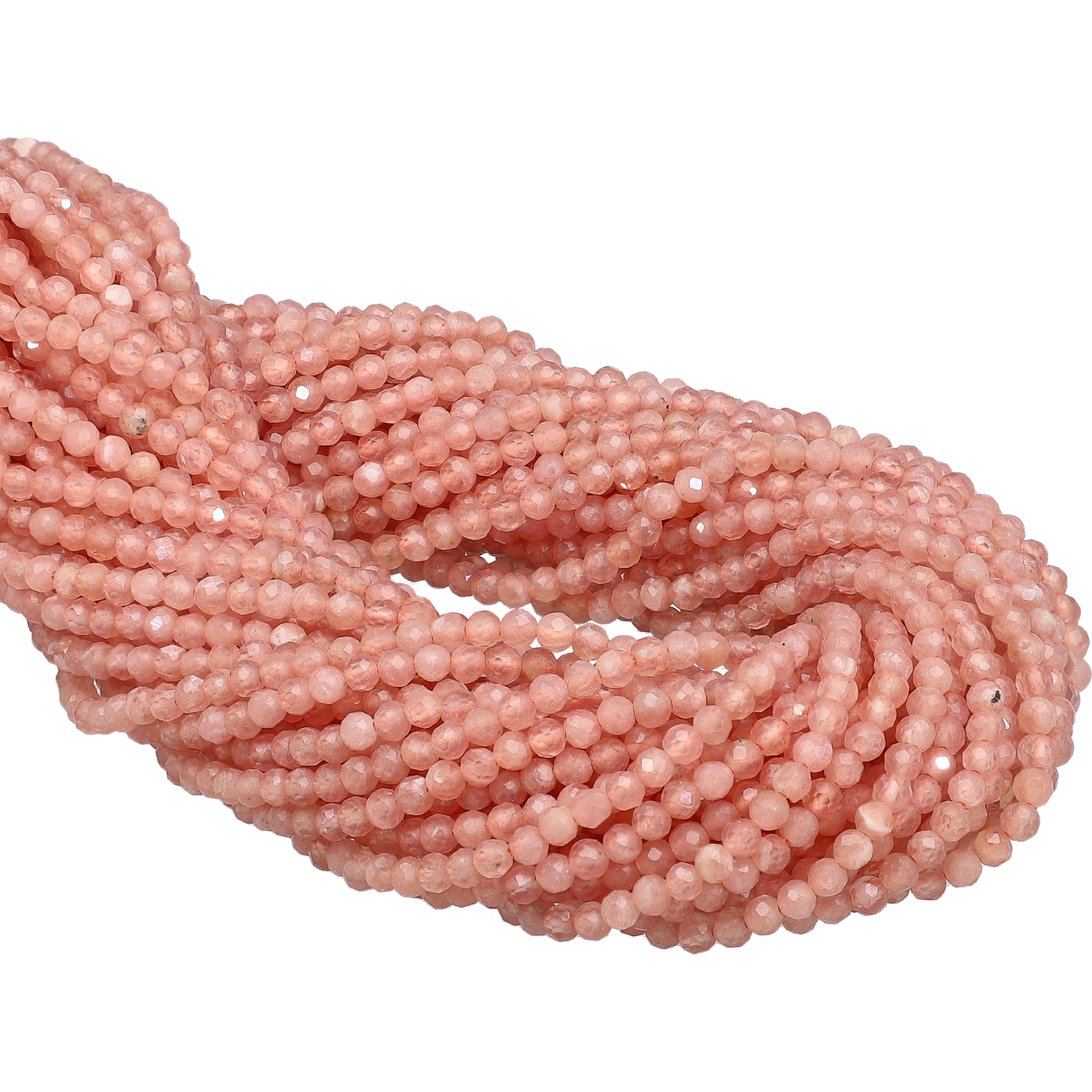 2-2.5 MM Peach Moonstone Faceted Round Beads