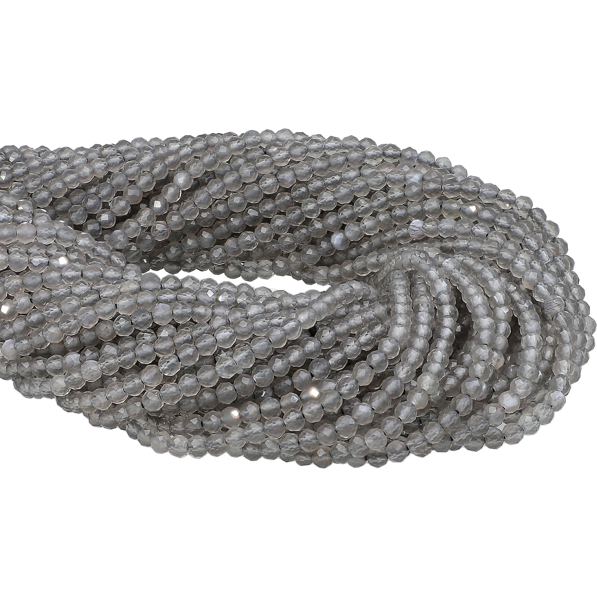 2-2.5 MM Gray Moonstone Faceted Round Beads