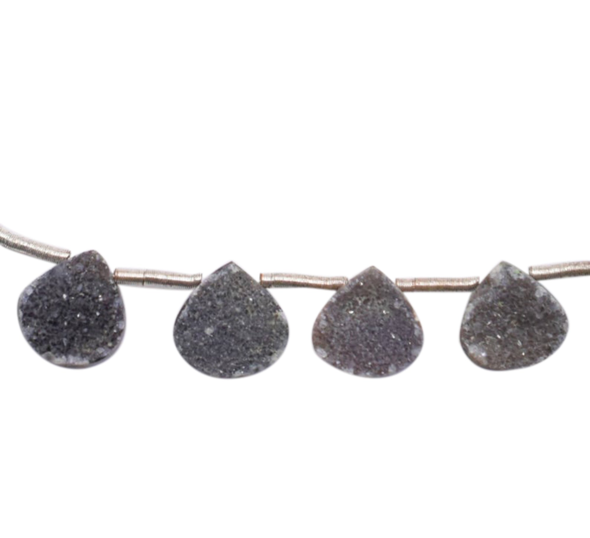 8 To 9 MM Black Druzy Heart Shape Beads Strand