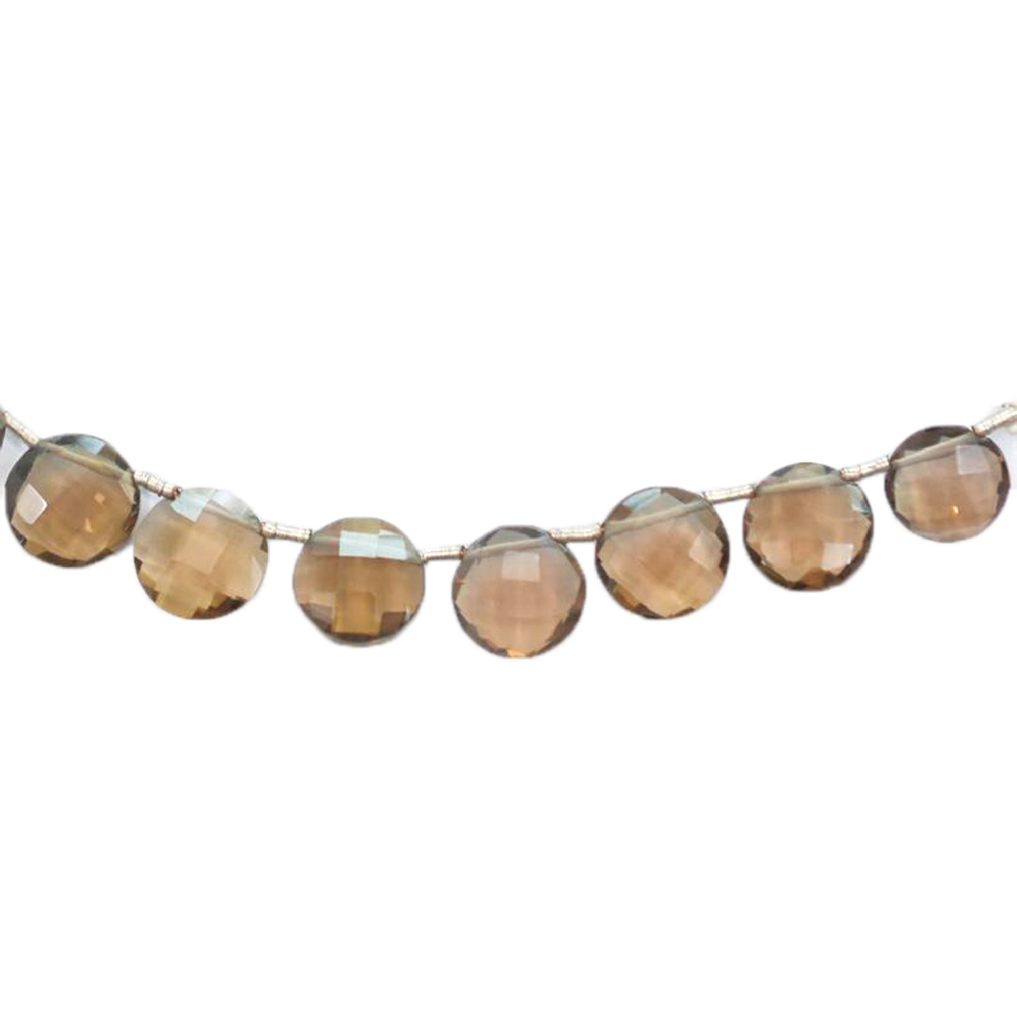 10 To 11 MM Smoky Quartz Faceted Coin Shape Beads Strand