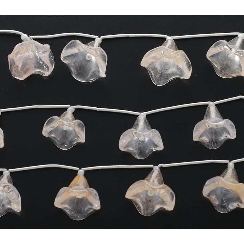 15x11 To 16x13 MM Crystal Quartz Fancy Smooth Flower Shape Beads Strand