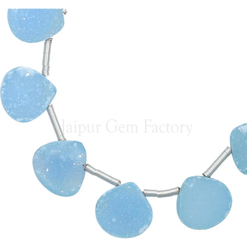 8 To 9 MM Blue Druzy Heart Shape Beads Strand