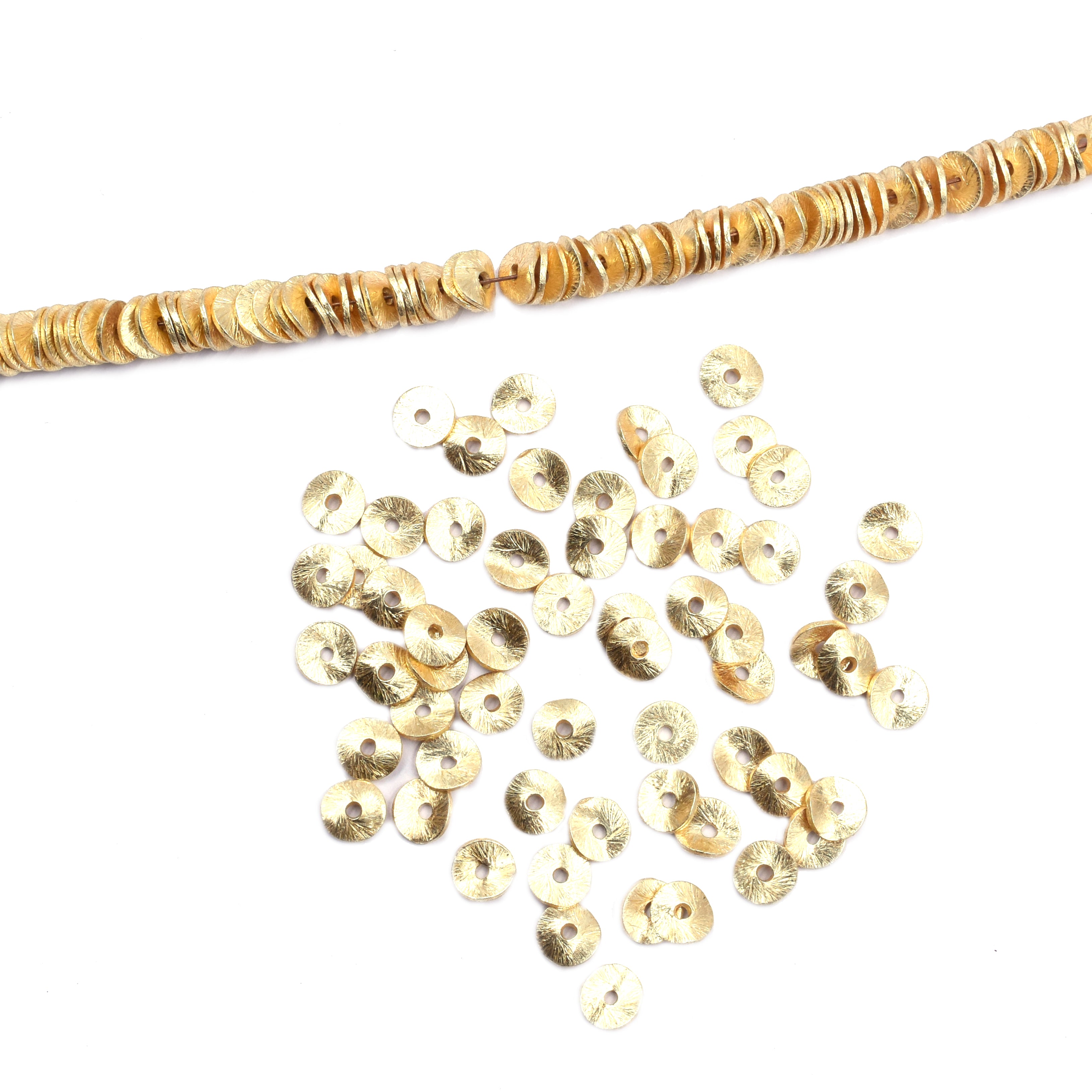 6mm Wavy Disc Brushed Matte Finish Beads Gold Plated Brass