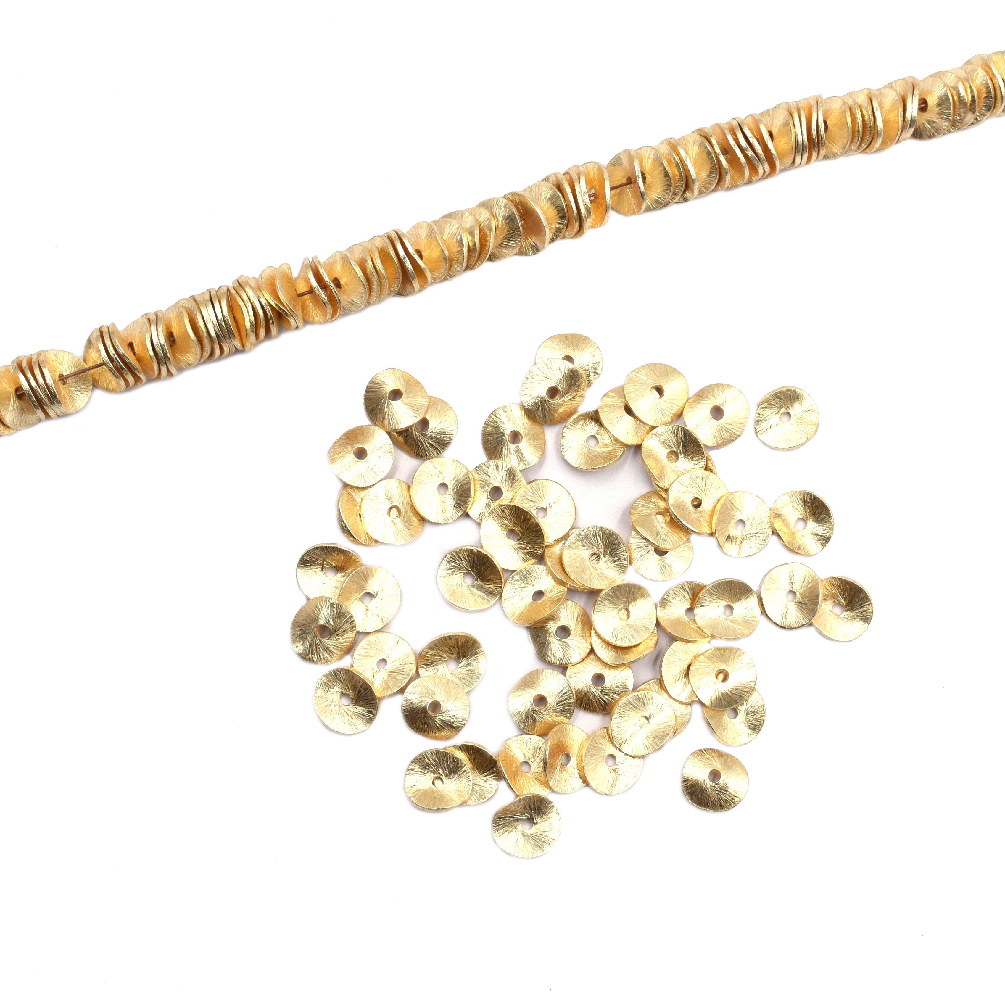 8mm Wavy Disc Brushed Matte Finish Beads Gold Plated Brass