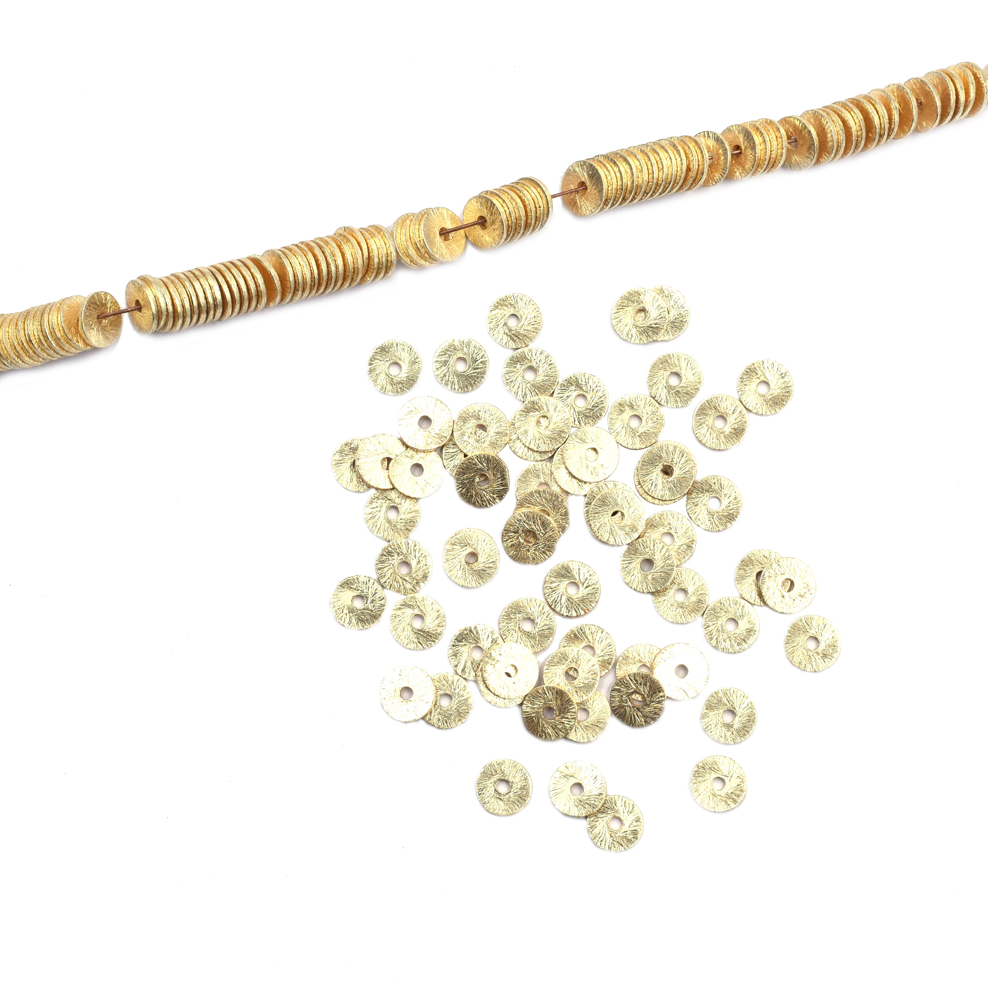 6mm Flat Wavy Disc Brushed Matte Finish Beads Gold Plated Brass