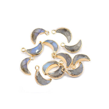 Labradorite Moon Shape 10 x 5 MM Gold Electroplated Pendant (Set Of 2 Pcs)