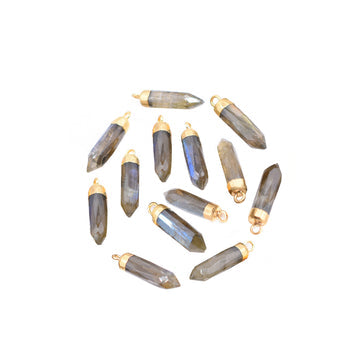 Labradorite Bullet Pendant in Gold Electroplated Finish