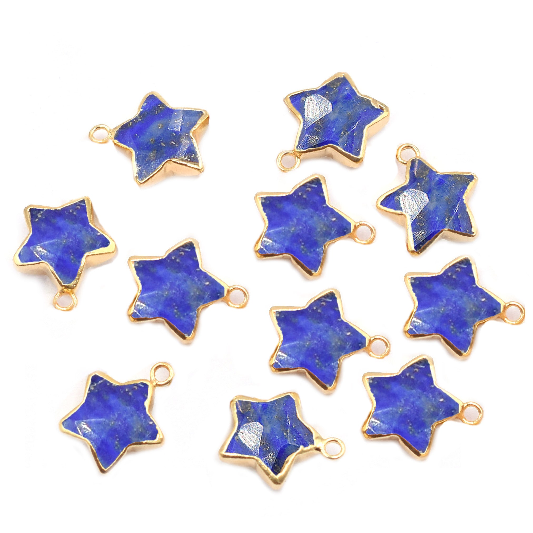 Lapis Lazuli Star Shape 10 To 11 MM Gold Electroplated Pendant (Set Of 2 Pcs)
