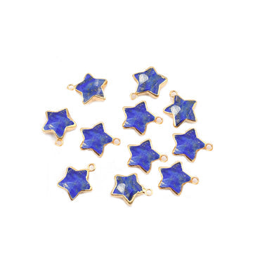 Lapis Lazuli Star Shape 10 To 11 MM Gold Electroplated Pendant (Set Of 2 Pcs)