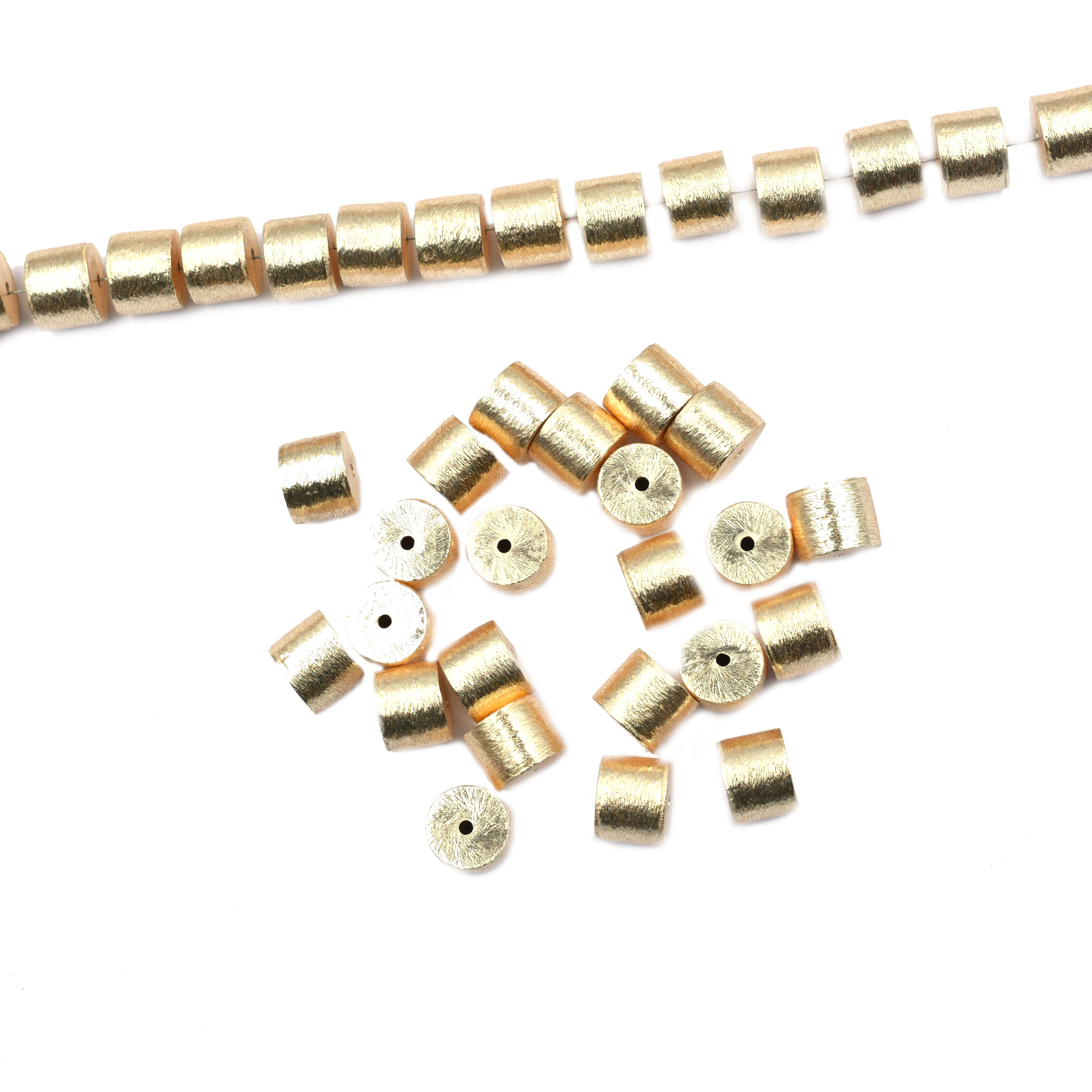 Matte Finish Brass Cylinder Beads