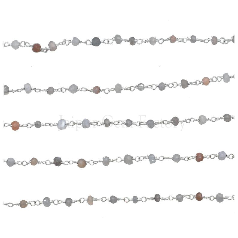 Multi-Color Moonstone Gemstone Wire Wrapped Chain