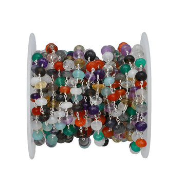 Multi Gemstone Faceted Rondelle Beads Wire Wrapped Chain